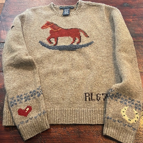 Ralph Lauren Sweaters - Vintage Rare Find Ralph Lauren Wool Rocking Horse Needlepoint Sweater M